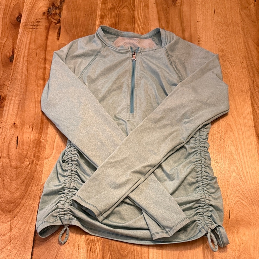 Light Blue Long Sleeve Swim/Cover Up Top with Ruched Sides